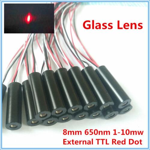 External TTL 8mm 650nm 1mW 5mW 10mW Glass lens Red Dot Laser Module Industrial Grade APC Driver
