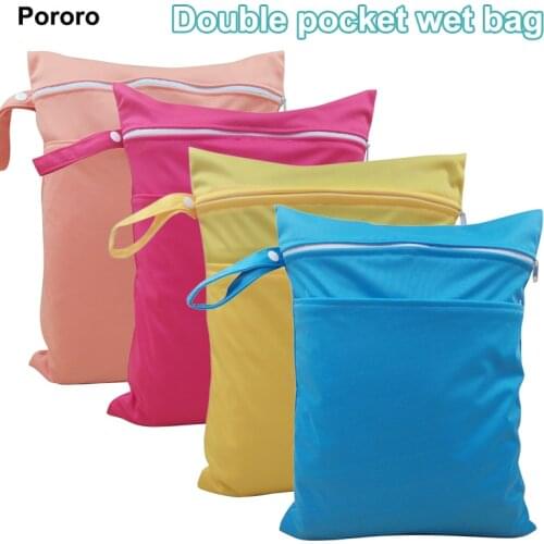 Double Pockets Waterproof Portable Multi-functional baby Diaper Bags, Plain color Wet dry nappy Bags with zipper closure