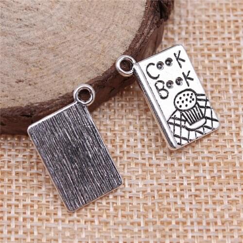 WYSIWYG 10pcs 17x11mm Cook Book Charm Pendants For Jewelry Making Antique Silver Color Cook Book Pendants Charm