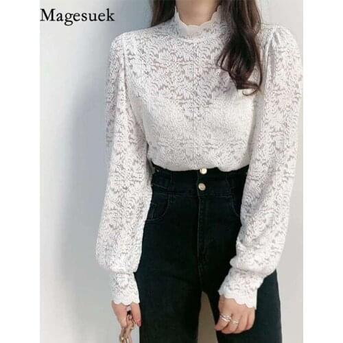 New Autumn Crochet Floral Long Sleeve Shirts For Women Lace White Blouse Women Casual Vintage Loose Sexy Ladies Tops Mujer 12384