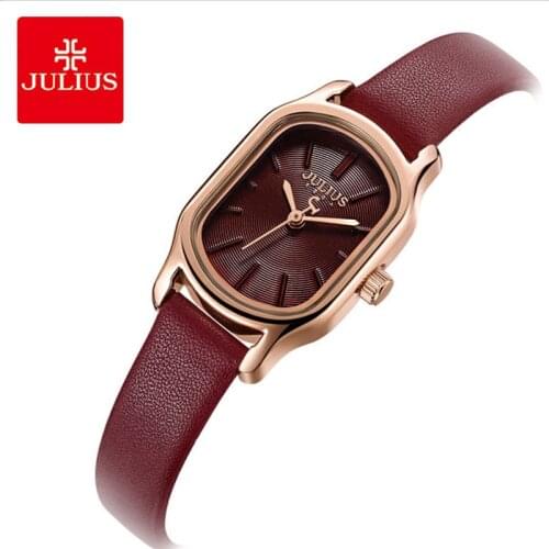 Julius Lady Retro Square Leather Woman Watch Casual Small Dial Quartz Wristwatches Female Dress Montre Femme Clock Gifts