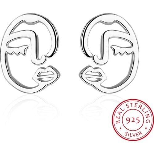 2019 New Stylish 925 sterling silver Face Stud Earrings For Women Chic Earrings pendientes boucles d'oreilles 925