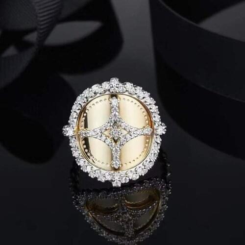 SLJELY Luxury Brand 925 Sterling Silver Yellow Gold Color Star SOLEIL Ring Micro Pave Cubic Zirconia Stones Women Fine Jewelry