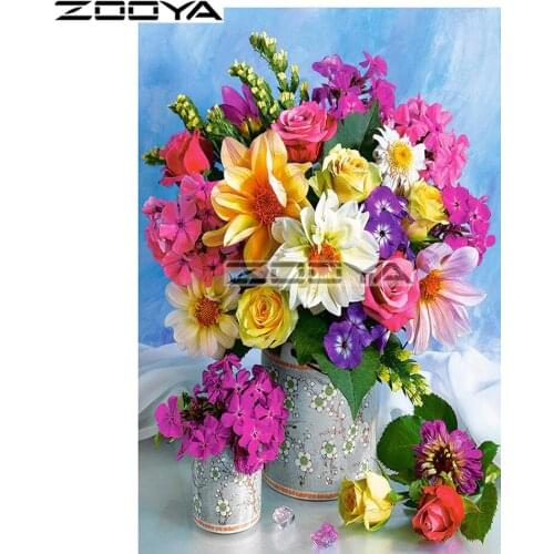 ZOOYA 5D DIY Diamond Two Flower Pots Flowers Colorful Diamond Painting Cross Stitch Square Drill Mosaic Decoration BK892