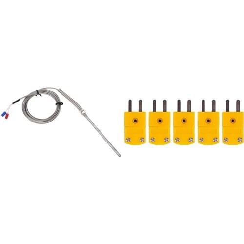 1 Pcs 9.8Ft Thermocouple K Type Sensor Probe & 5Pcs RTD Circuits K Type Temperature Sensor Thermocouple Plugs Yellow