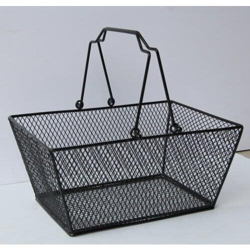 10 PCS Black Cosmetics Storage Baskets Hollowed Out Design Skep With Handle Iron Wire Mesh Shopping Basket