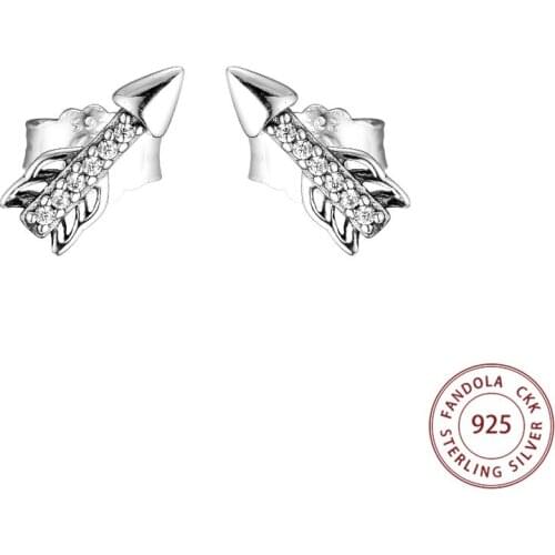 100% 925 Sterling Silver Sparkling Arrows Stud Earrings for Women Silver S925 Ear Fine Jewelry Brincos Bijoux Femme