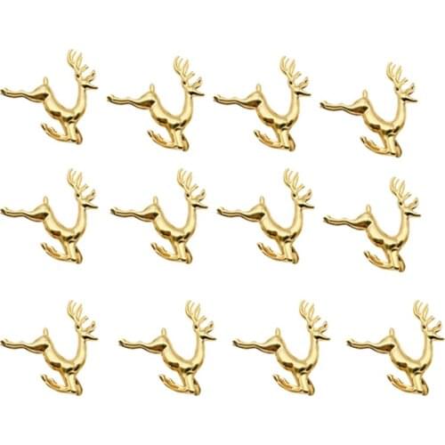 12Pcs Christmas Elk Deer Napkin Rings Gold Alloy Napkin Buckle Napkin Ring Holder Hotel Restaurant Wedding Party Dinner Table De