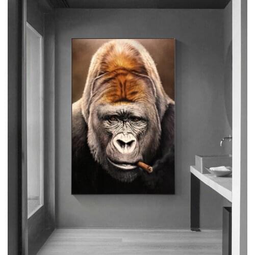 Abstract Smoking Gorilla Monkey Paintings Animal Posters and Prints Canvas Painting Wall Art Pictures for Living Room Home Decor