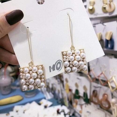 Bohemian Square Drop Full Imitation Pearl Long Earrings For Women 2020 Party Jewelry Christmas Gift