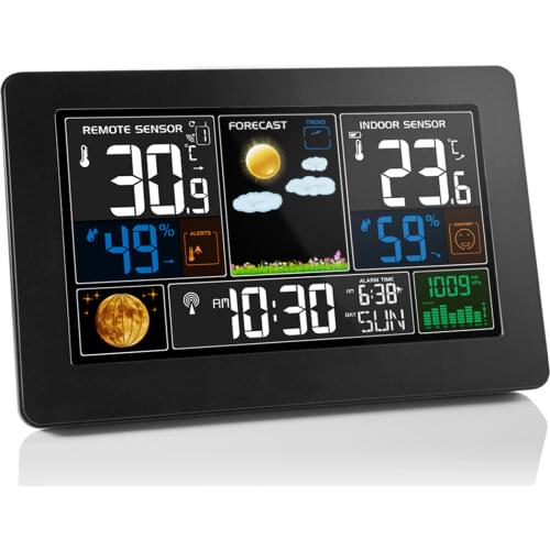 FanJu Digital Outdoor Thermometer Hygrometer Alarm Clock Home Wireless Sensor Weather Station Calendar Comfort Desk Table Watch
