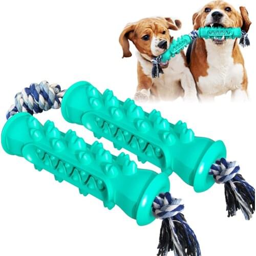 H&JOY Dog Toy Double Section Molar Rod With Cotton Rope Cleaning Teeth Pet Toothbrush Dog Supplies Chew Toy Pet Dogs Accessories