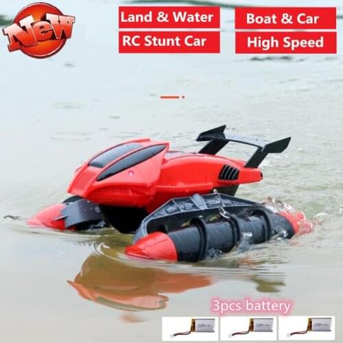 Remote Control Stunt Car Toy Water & Land Driving Boat & Car 2 to 1 robot car with power motor high speed waterproof toy gifts