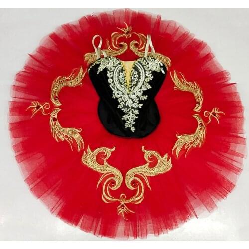 Girls Black Red Classical Ballet Dance Dress Pancake Tutus with Ballerina Costume for Solo Dance Pleate Tutu For practice