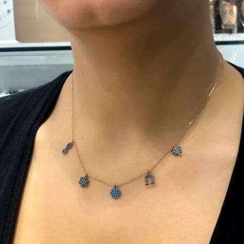 Tiny Figured Turquoise Stone Rosegold Silver Fortune Necklace