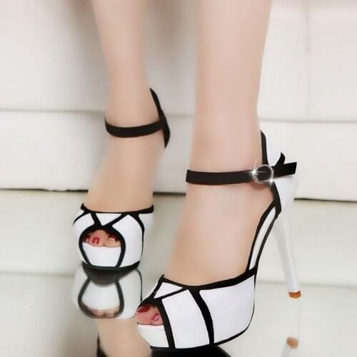 Hot Sale Ladies Super High Heel Summer Womens Shoes European and American Color Matching Fish Mouth Buckle High Heels