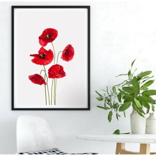 Minimalist Red Flower Canvas Painting Poster Botanical Bird Print Peony Wall Art Pictures Living Room Bedroom Modern Home Decor