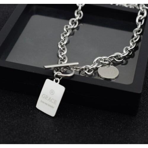 Fashion female stainless square piece letter necklace LOVE net red necklace pendant necklace chain hot sale