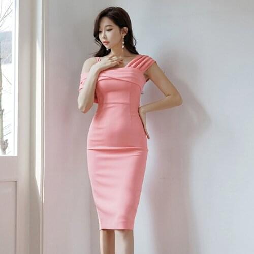 Fashion women comfortable elegant off shoulder formal dress new arrival party cute sexy vintage lovely slim ol pink pencil dress