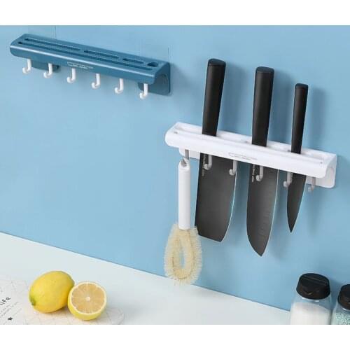 Wall Mounted Kitchen Tool Holder Knife Block With Hooks Storage Rack Spoon Tableware Organizer Home Multi-functional Accessories
