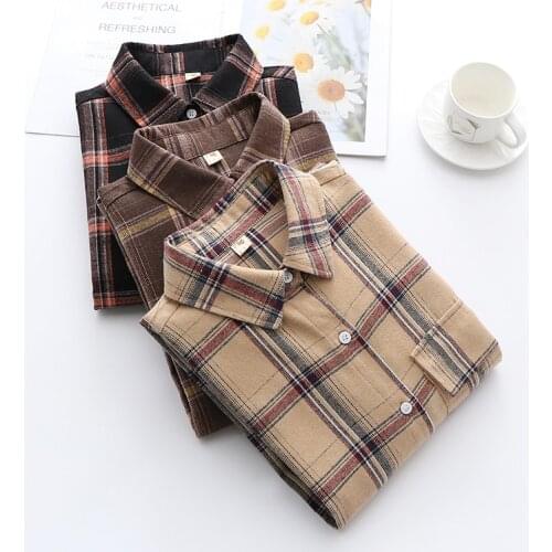 2021 New Women Casual Blouse Vintage Plaid Shirt Women Long Sleeve Top Blusas leisure time Simplicity