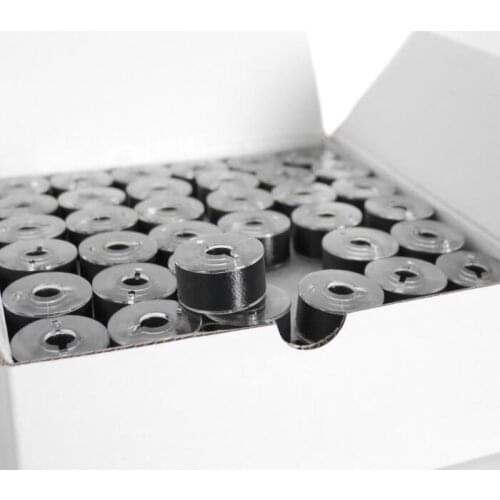 144pcs L Size Plastic Sided Prewound Bobbin Thread for Machine Embroidery 75D/2 60wt Black Color