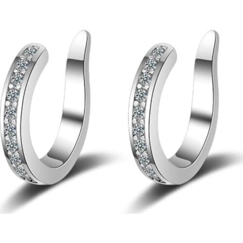 Korean style simple personality temperament gorgeous versatile diamonds two-color silver plated ear clips IU003