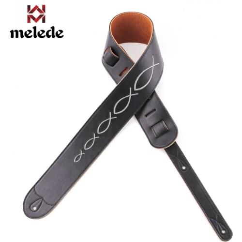 Black leather embroidered guitar strap folk acoustic guitar bass instrument universal diagonal strap Guitar Accessories