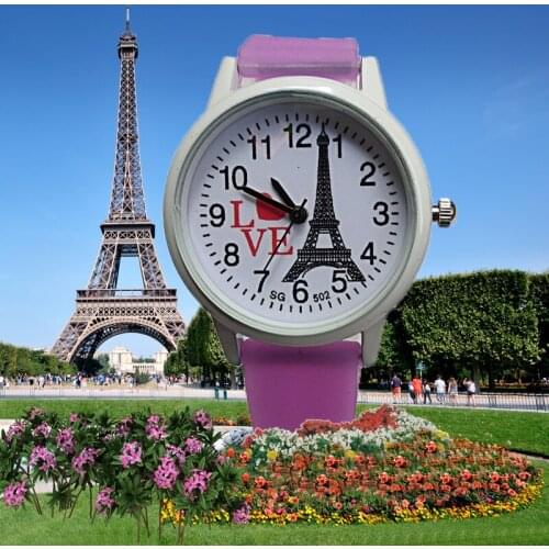 Romantic love Paris Tower Women Watches Kids Heart-shaped Children Girls Middle School Student Clock Crystal Dress Quartz Watch