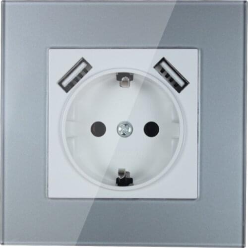 Wall USB Socket Outlet 5V2A Eu Standard Power Outlet With Dual Home Usb Plug Charger Power Socket With Usb Acrylic Gold YB7