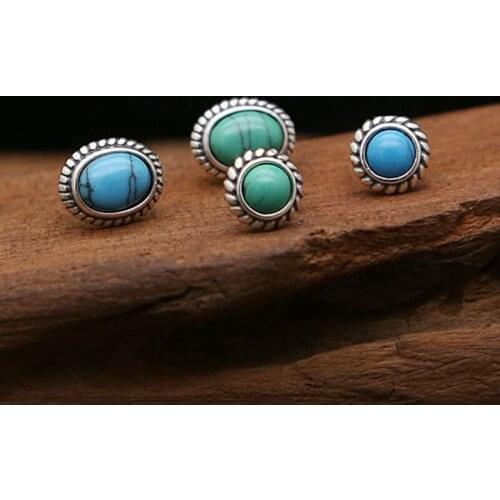 925 Sterling Silver Earrings Women Round Stud Earrings Turquoise Wholesale Earings for Women Fashion Jewelry Simple Style