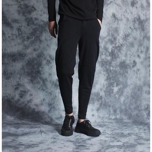 All-match ankle fashion harem pants men trousers pantalones hombre personality elastic skinny pants for men pantalon homme black