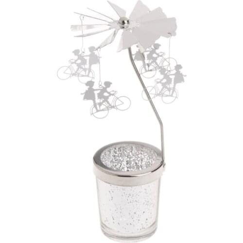 Fairy Tale Rotary Spinning Tealight Candle Metal Tea Light Holder Carousel Romantic Rotation Candlestick Home Decor Art Gift