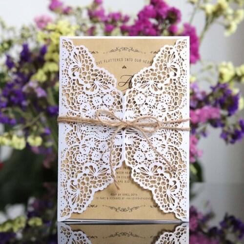 Rustic Wedding Invitations With Hemp Rope Craft Envelop Personalized Printing 50 Sets