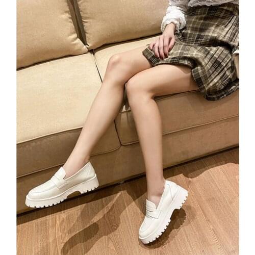 Spring Autumn Shoes Female British Style 2021 New Thick-soled College Style Casual Loafers Genuine Leather Fashion Shoes Girls
