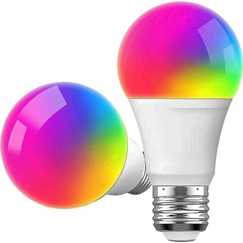 Tuya Smart WiFi RGB Dimmable A60 LED Light Bulb 60W Equivalent Work With Alexa Google Home 8W 800 Lumen 2 Pack No Hub Required
