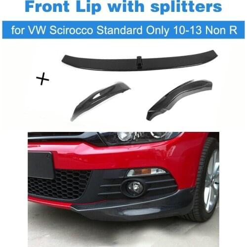 Carbon Fiber / Black FRP Car Front Bumper Lip Spoiler Splitters for VW Scirocco Standard Only 2010 - 2013 Non R 3pcs Style