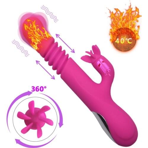 Retractable Rabbit Vibrator 360-degree Rotating Clitoral Stimulator Dual-motor Female Masturbator Vaginal Massager Adult Sex Toy