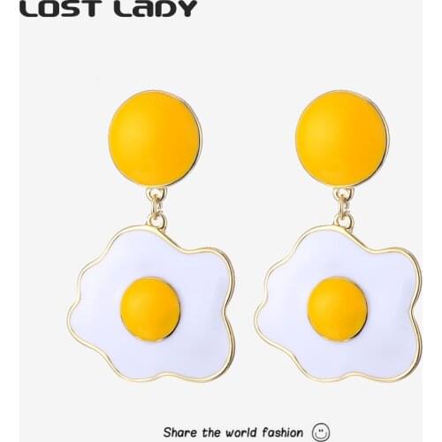 Lost Lady Korean Ultra-cute Poached Egg Dangle Earrings Statement Earrings for Women Fashion Party Jewelry Accessories