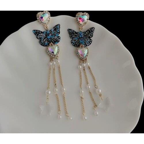 TIMEONLY Romantic Butterfly A B Color Bling Rhinestone Heart Dangle Earrings for Women Girls Star Faux Pearl Earring Jewelry