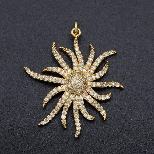 36x30mm 100% CZ Zircon DIY Jewelry Fashion Sun Charm Pendant Wholesale Top Quality Jewellery Accessories