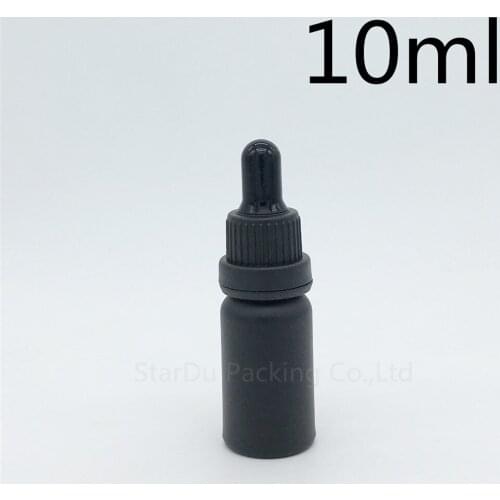480pcs 10ml black frosted glass essential oil bottle with black tamper evident dropper 10cc glass perfume bottle
