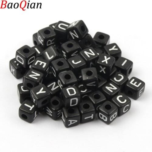 50PCS 6 / 10MM Black Square A-Z Acrylic Letter Beads For Making Childrens Name Bracelets Loose Accessories Beads