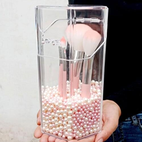 Acrylic makeup brush holder bucket beauty brush container pen brush container desktop container without brush