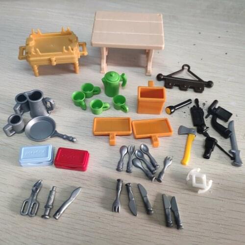 Playmobil Accessories Table Cup Kettle Spoon Pan Knife Fork Hanger Box flashlight Axe Scissors Tools