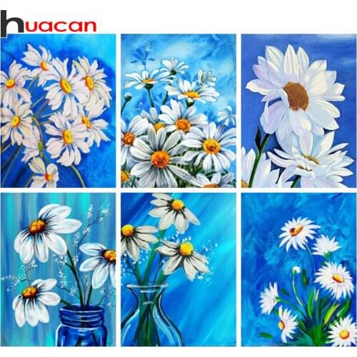 Huacan Diamond Painting Flower Full Square Diamond Embroidery Mosaic Daisy Cross Stitch Wall Decor Room Decor