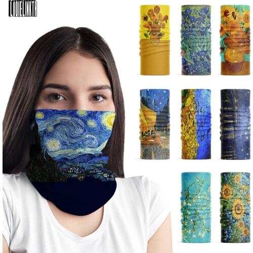 New Oil Painting Women Face Bandana Van Gogh Art Retro Ring Scarf Neck Gaiter Star Moon Night Sunflower Mens Tubular Headscarf