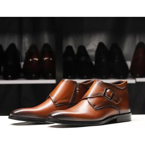 New Chelsea toe layer cowhide Martin boots fashion side zipper mens leather boots British business youth shoes middle cut