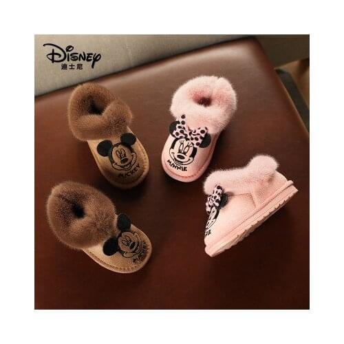 Disney Mickey Minnie Anime Boots Cartoon Children Plush Shoes Warm Winter Kids Unisex Gifts
