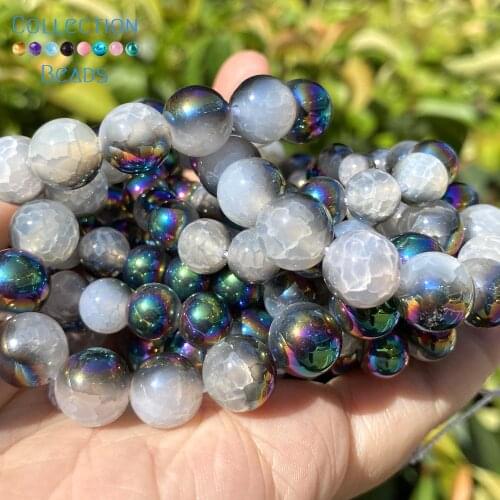 6/8/10mm Natural Stone Beads Multicolor Cracked Agates Round Spacer Loose Beads For Jewelry Making DIY Bracelets Accessories